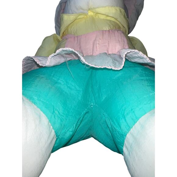 Vintage Nylon Puffy Easter Bunny long ears Plush Rabbit Pastel Stuffed Animal - Picture 6 of 6